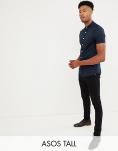 Темно-синяя приталенная рубашка с воротником на пуговицах ASOS DESIGN Tall-Темно-синий