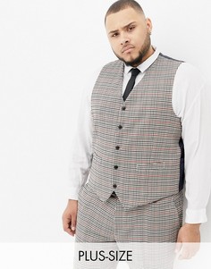 Приталенный жилет в клетку с добавлением шерсти Gianni Feraud Plus-Коричневый