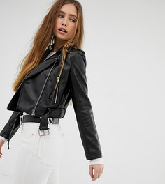 Черная укороченная байкерская куртка из искусственной кожи Bershka-Черный
