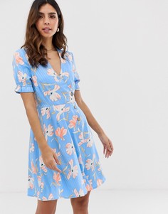 Чайное платье мини в полоску и с цветочным принтом Vero Moda-Мульти