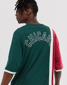 Свободная футболка колор блок из органического хлопка с принтом ASOS DESIGN-Зеленый