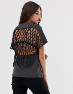 Футболка с отделкой макраме на спине ASOS DESIGN-Серый