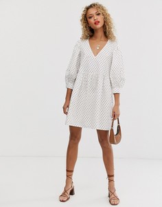 Свободное платье мини в горошек с V-образными вырезами ASOS DESIGN-Мульти