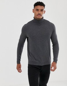 Темно-серый хлопковый джемпер с отворачивающимся воротом ASOS DESIGN