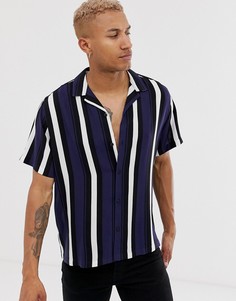 Темно-синяя oversize-рубашка в полоску ASOS DESIGN-Темно-синий