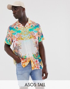 Свободная рубашка с леопардовым принтом ASOS DESIGN Tall-Синий