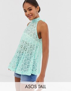 Трапециевидный топ с вышивкой ришелье ASOS DESIGN Tall-Черный