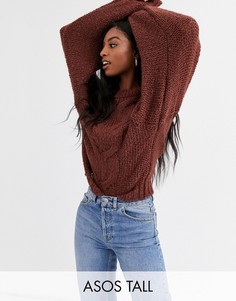 Вязаный джемпер с объемными рукавами ASOS DESIGN Tall-Коричневый