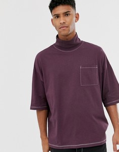 Фиолетовая oversize-футболка с контрастной строчкой и карманом ASOS DESIGN-Красный