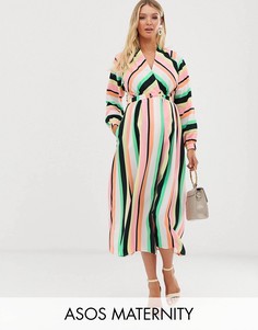 Платье макси в полоску с запахом ASOS DESIGN Maternity-Мульти