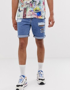 Синие выбеленные джинсовые шорты с рваной отделкой ASOS DESIGN-Мульти