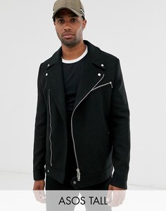 Черная байкерская куртка с добавлением шерсти ASOS DESIGN Tall-Черный