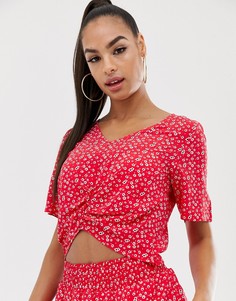 Красный топ с цветочным принтом и отделкой Na-kd