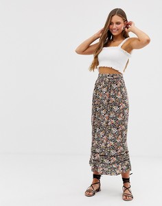 Юбка миди в цветочек с кружевной отделкой ASOS DESIGN-Мульти