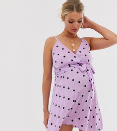 Сиреневый сарафан в горошек с запахом и завязкой ASOS DESIGN Maternity-Фиолетовый