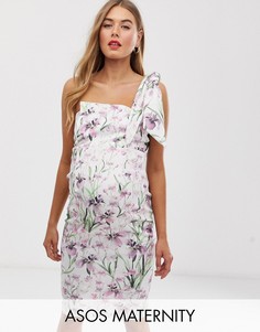 Платье миди на одно плечо с цветочным принтом и завязкой ASOS DESIGN Maternity-Мульти