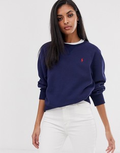 Классический свитер с круглым вырезом и логотипом Polo Ralph Lauren-Синий