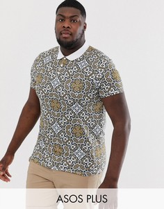 Свободное поло с мозаичным принтом ASOS DESIGN Plus-Белый