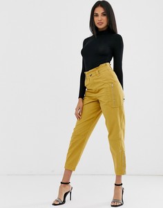 Брюки в стиле милитари с карманами на молнии ASOS DESIGN-Светло-коричневый
