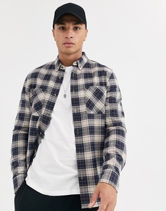Рубашка с длинными рукавами в клетку темно-синего цвета Burton Menswear-Синий
