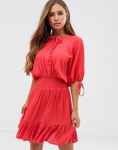 Платье мини с короткими рукавами и эластичной талией ASOS DESIGN-Красный
