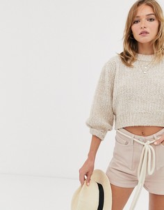 Укороченный джемпер с объемными рукавами ASOS DESIGN-Бежевый