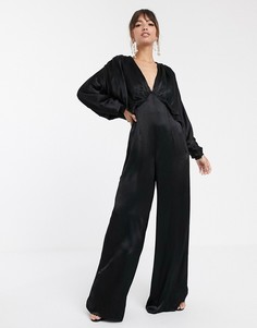 Атласный комбинезон с рукавами \летучая мышь\" ASOS EDITION-Черный