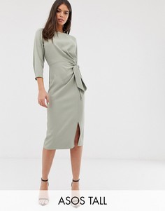 Платье миди с запахом и завязкой ASOS DESIGN Tall-Зеленый