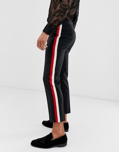 Укороченные брюки скинни из 100% шерсти с полосками по бокам ASOS DESIGN-Черный