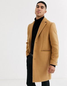 Пальто с добавлением шерсти ASOS DESIGN-Светло-коричневый