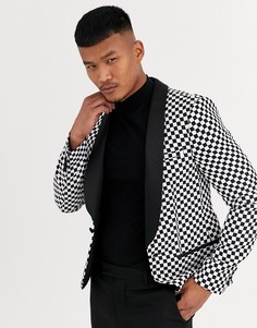 Черно-белый приталенный пиджак в клетку ASOS DESIGN