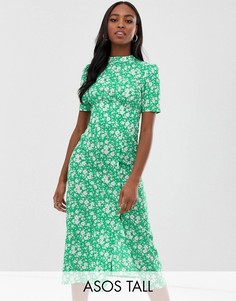 Чайное платье миди с пуговицами и цветочным принтом ASOS DESIGN Tall-Мульти
