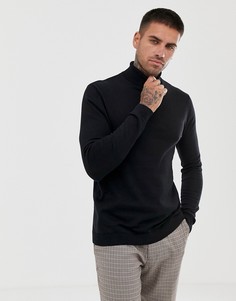 Черный хлопковый джемпер с отворачивающимся воротником ASOS DESIGN