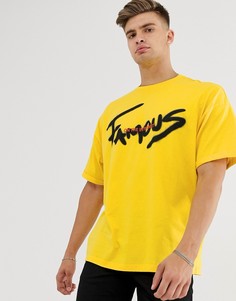 Длинная oversize-футболка из органического хлопка с принтом на груди ASOS DESIGN-Желтый