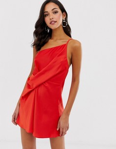 Атласное платье мини на одно плечо ASOS DESIGN-Красный