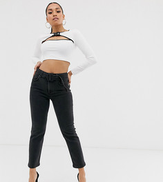 Черные выбеленные узкие джинсы с завышенной талией и ремешком ASOS DESIGN Petite-Черный