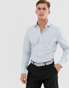Рубашка облегающего кроя в синюю и зеленую полоску ASOS DESIGN-Синий