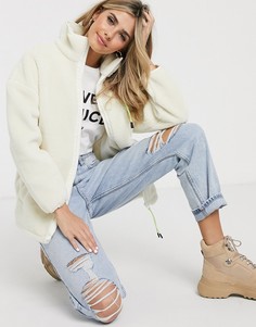 Флисовая куртка кремового цвета с накладным карманом ASOS DESIGN-Кремовый
