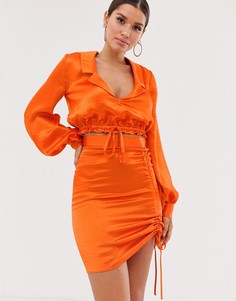 Атласный кроп-топ из комплекта с затягивающимся шнурком ASOS DESIGN-Красный