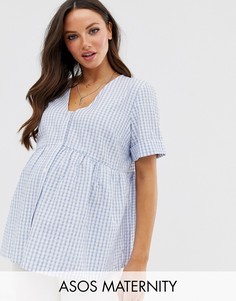 Свободный топ из жатой клетчатой ткани на пуговицах ASOS DESIGN Maternity-Мульти