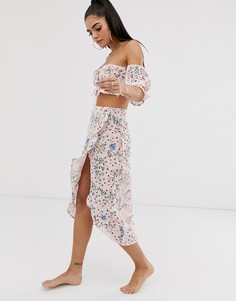 Пляжная юбка с запахом и цветочным принтом ASOS DESIGN Рremium-Мульти