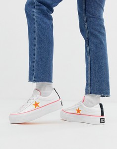 Бело-оранжевые кроссовки на платформе converse all star-Белый