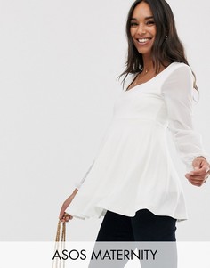 Топ кремового цвета с квадратным вырезом и сетчатыми рукавами ASOS DESIGN Maternity-Кремовый