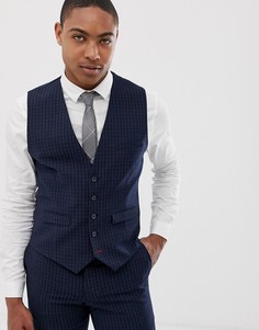 Темно-синий свадебный приталенный жилет в клетку Burton Menswear