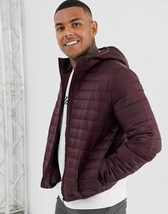 Бордовая дутая куртка с капюшоном ASOS DESIGN-Красный