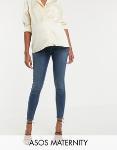 Выбеленные синие джинсы скинни с завышенной талией ASOS DESIGN Maternity Ridley-Синий