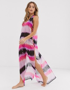 Пляжное платье макси с отделкой по бокам и принтом тай-дай ASOS DESIGN-Мульти