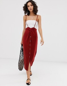 Юбка миди с бретелями ASOS DESIGN-Розовый