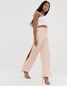Пастельно-розовые брюки с широкими штанинами и разрезами Na-kd-Розовый