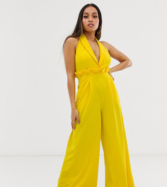 Комбинезон с присборенной талией и широкими штанинами ASOS DESIGN Petite-Желтый